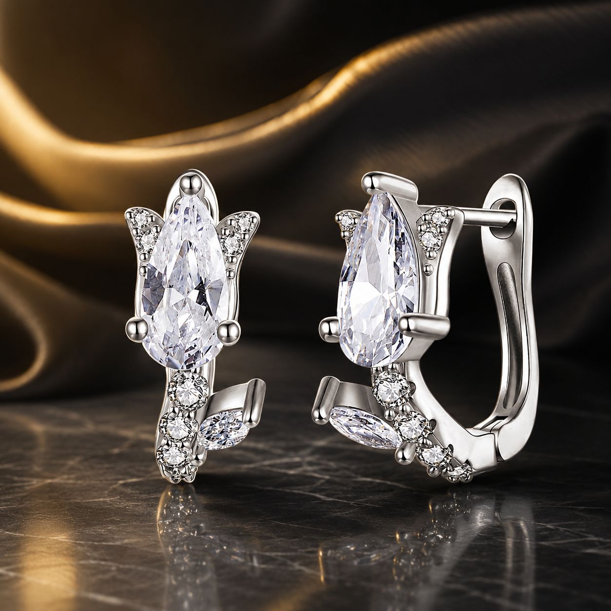 925 Sterling Silver Earrings with White Gold Plating and CZ