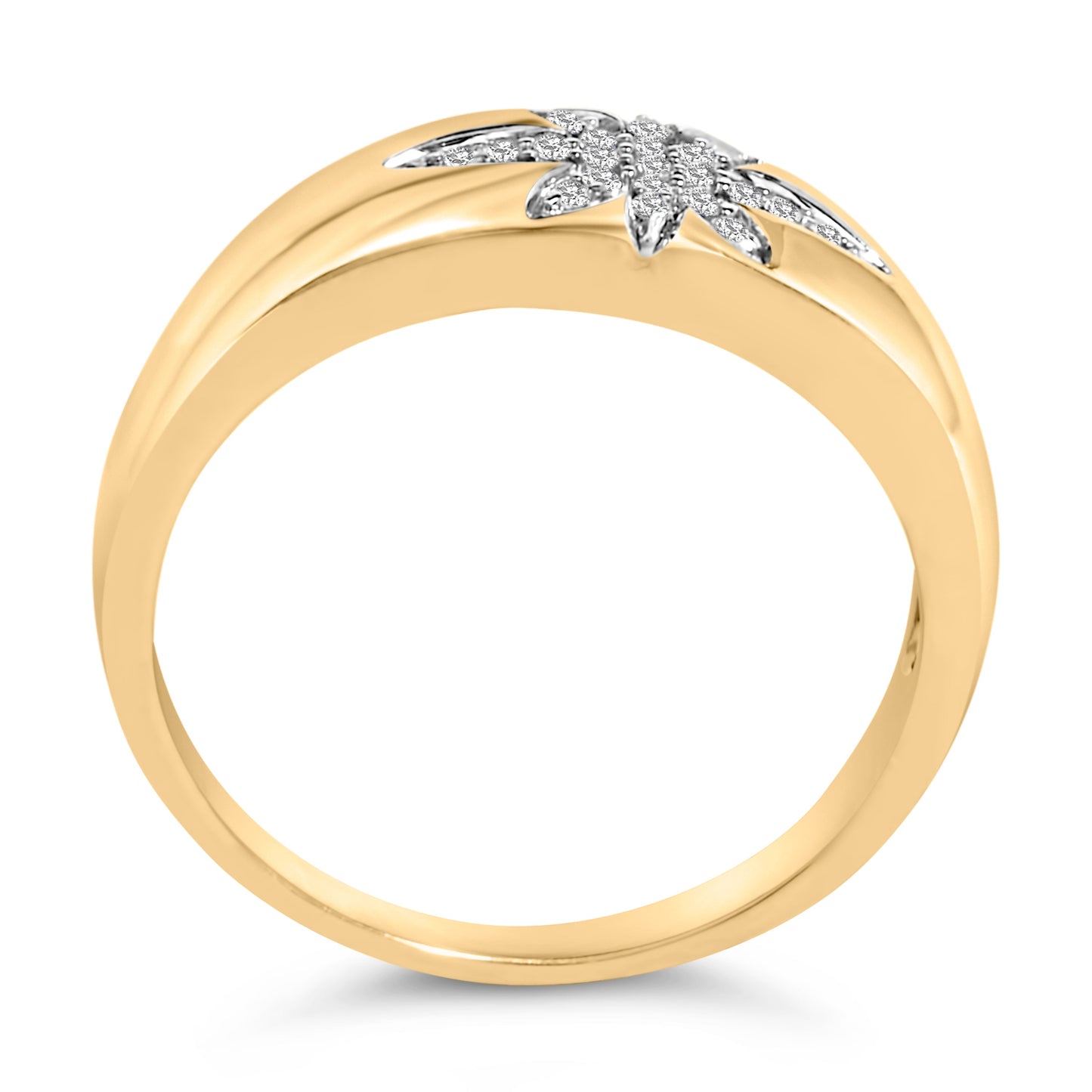 18K Yellow Gold 1/10 Cttw Diamond Star Burst Inlay Ring