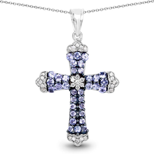 1.84 Carat Genuine Tanzanite and White Zircon .925 Sterling Silver Pendant