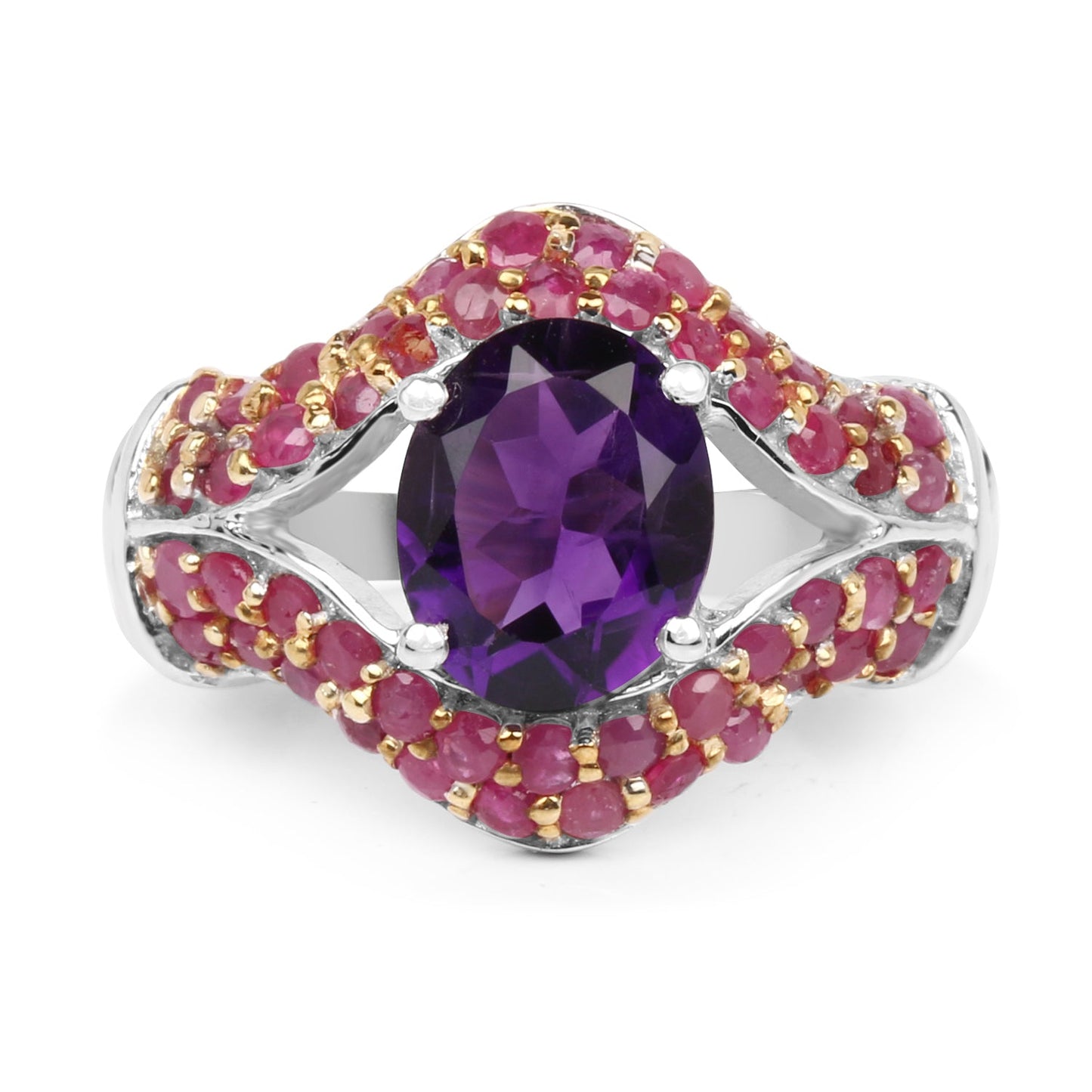 3.53 Carat Genuine Amethyst and Ruby .925 Sterling Silver Ring
