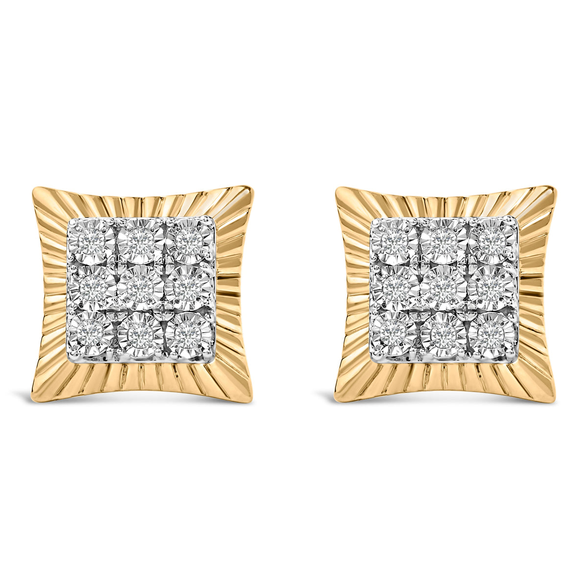 10K Yellow Gold Plated .925 Sterling Silver 1/4 Cttw Diamond Textured Halo Stud Earrings