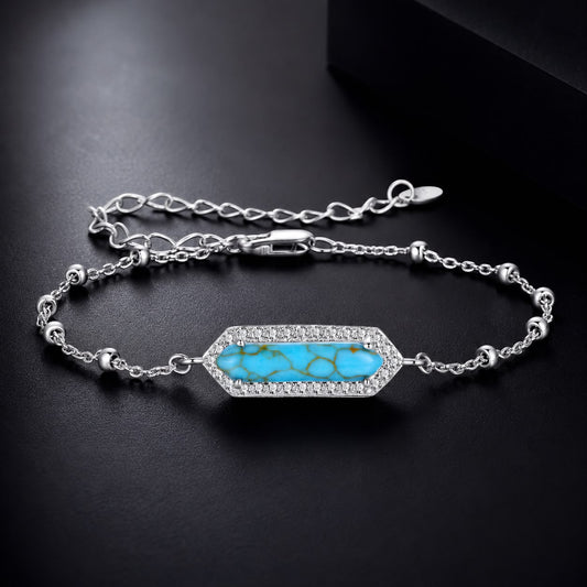 925 Sterling Silver White Gold Plated Bracelets with Synthetic Turquoise for Women