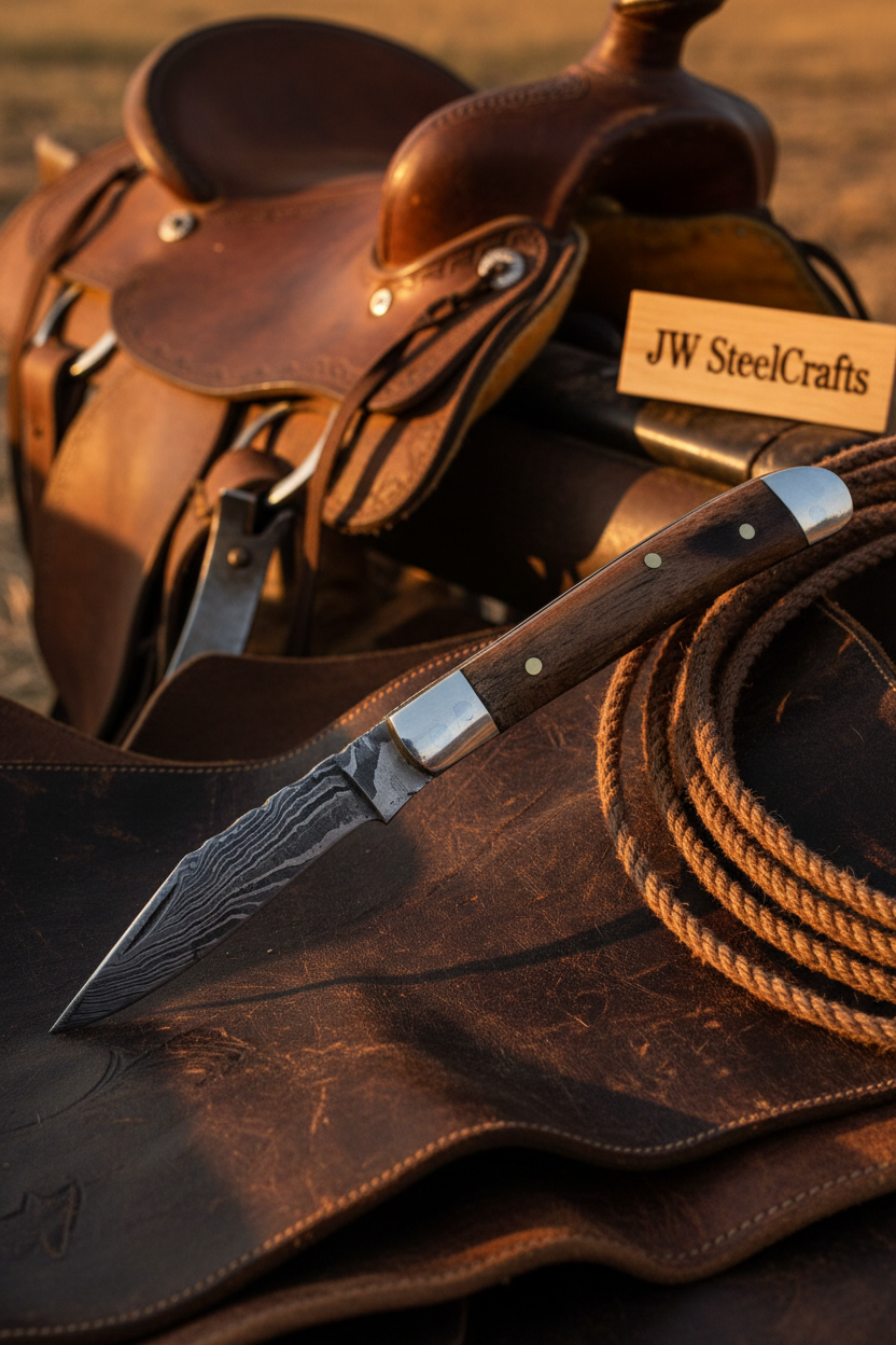 Rosewood Folding Knife 7.5" Handmade Damascus Steel Traditional Pocket Knife