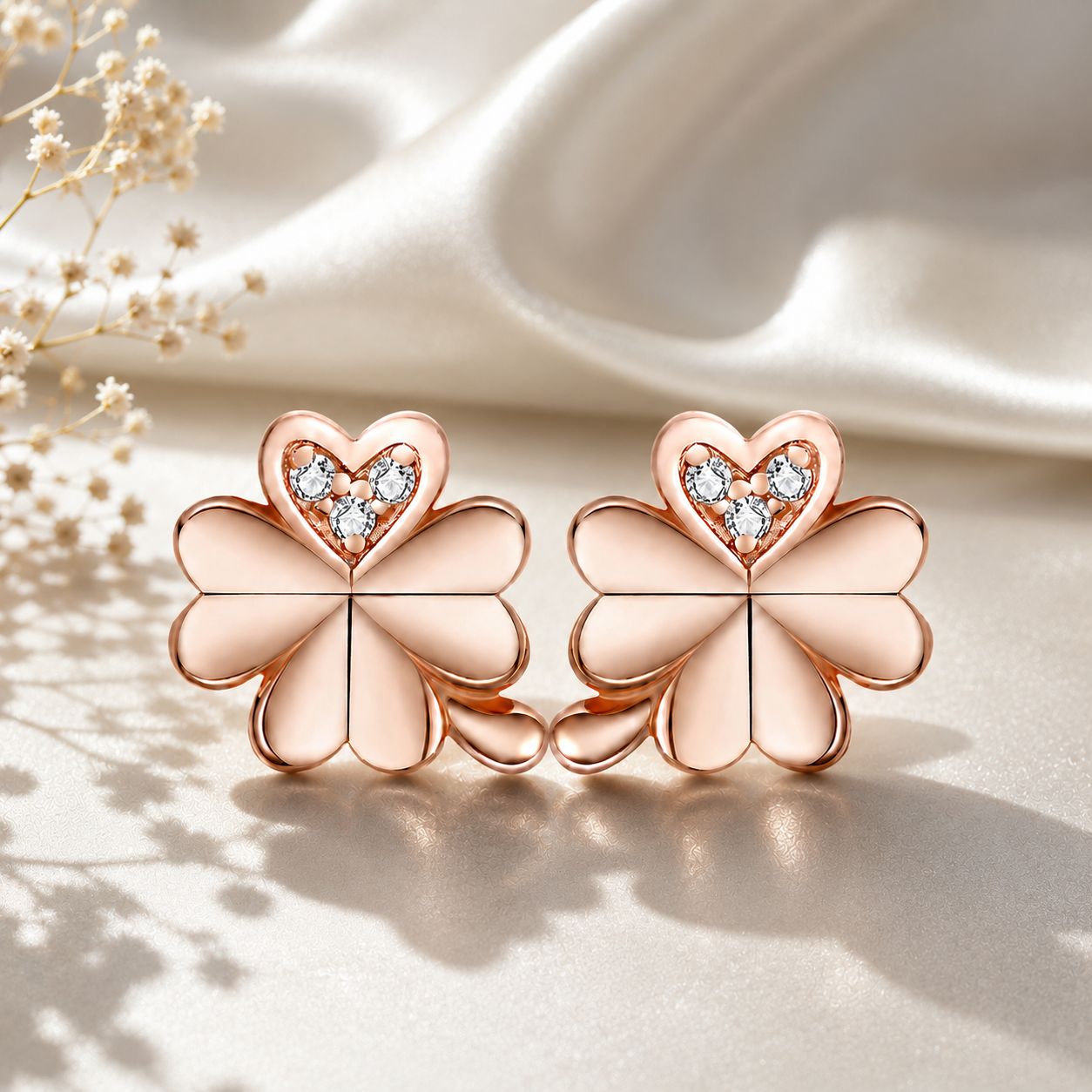 925 Sterling Silver Earrings with Pavé Setting CZ in Rose Gold 0.9x0.7cm for Women