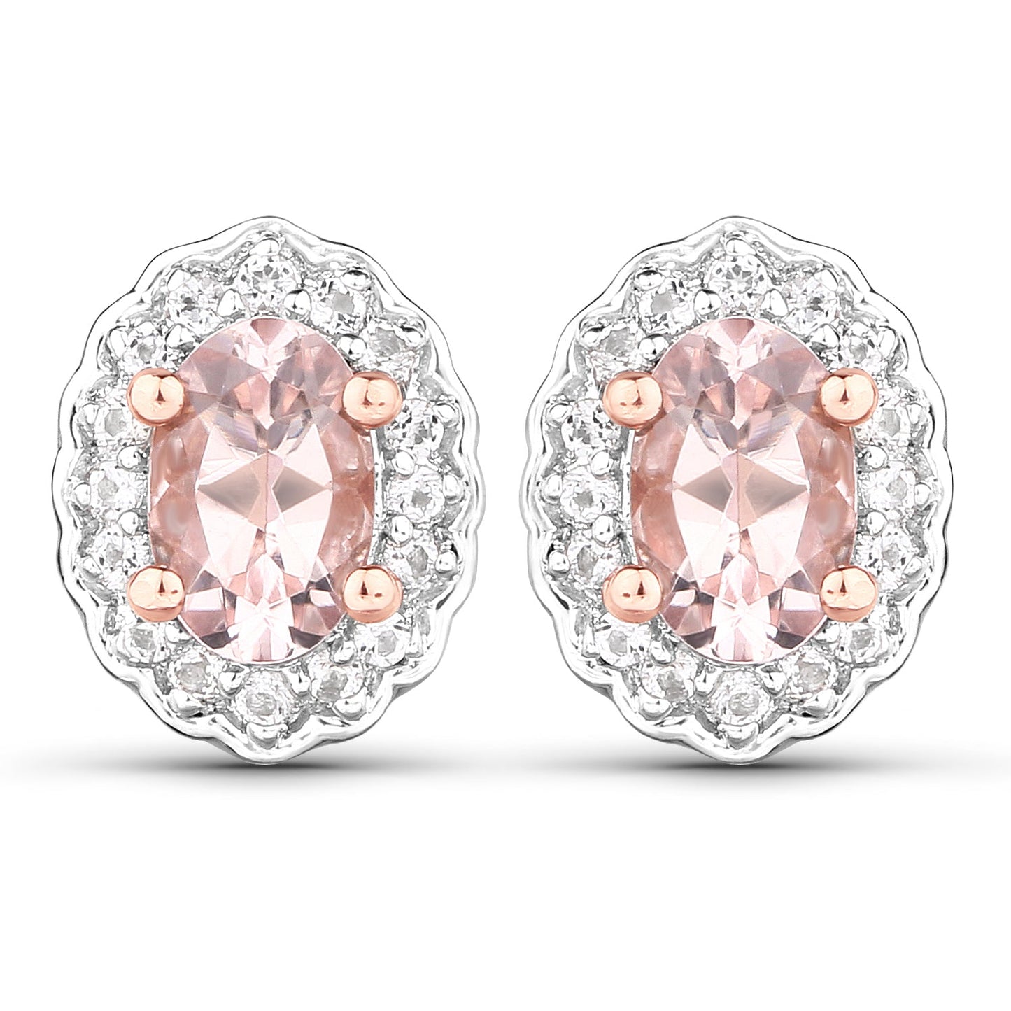1.98 Carat Genuine Morganite and White Topaz .925 Sterling Silver 3 Piece Jewelry Set (Ring, Earrings, and Pendant w/ Chain)