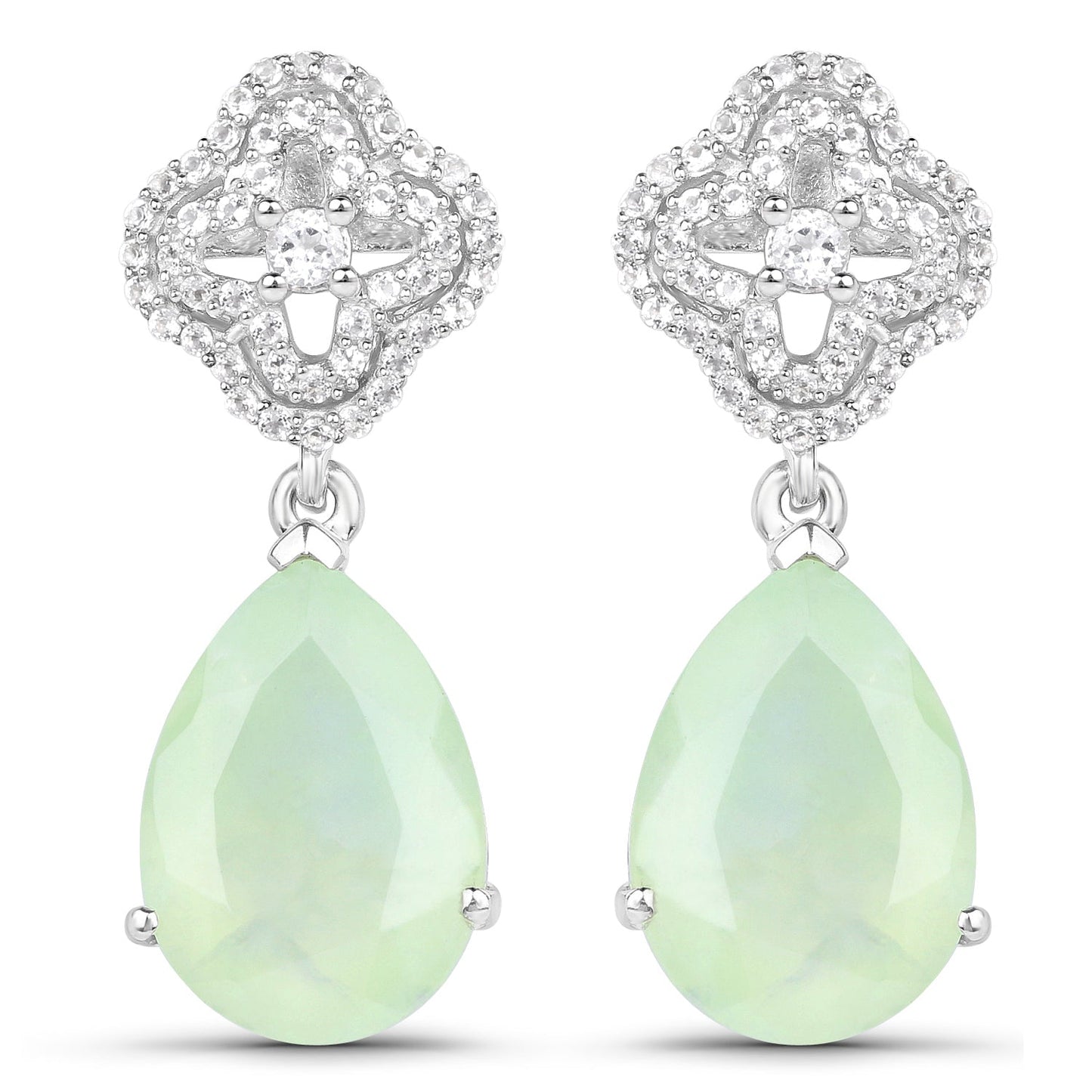 10.07 Carat Genuine Prehnite And White Topaz .925 Sterling Silver Earrings