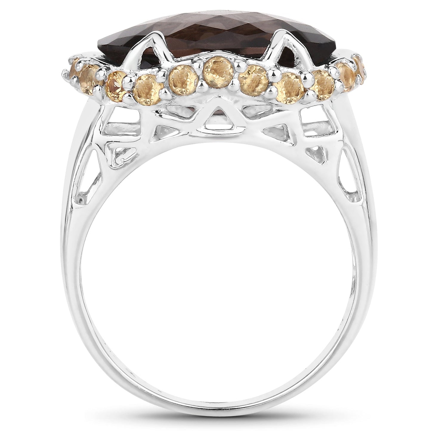 Two Tone Plated 9.58 Carat Genuine Smoky Quartz & Citrine .925 Sterling Silver Ring