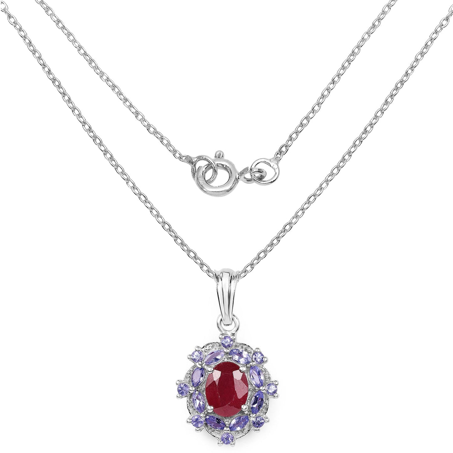 3.22 Carat Genuine Glass Filled Ruby & Tanzanite .925 Sterling Silver Pendant