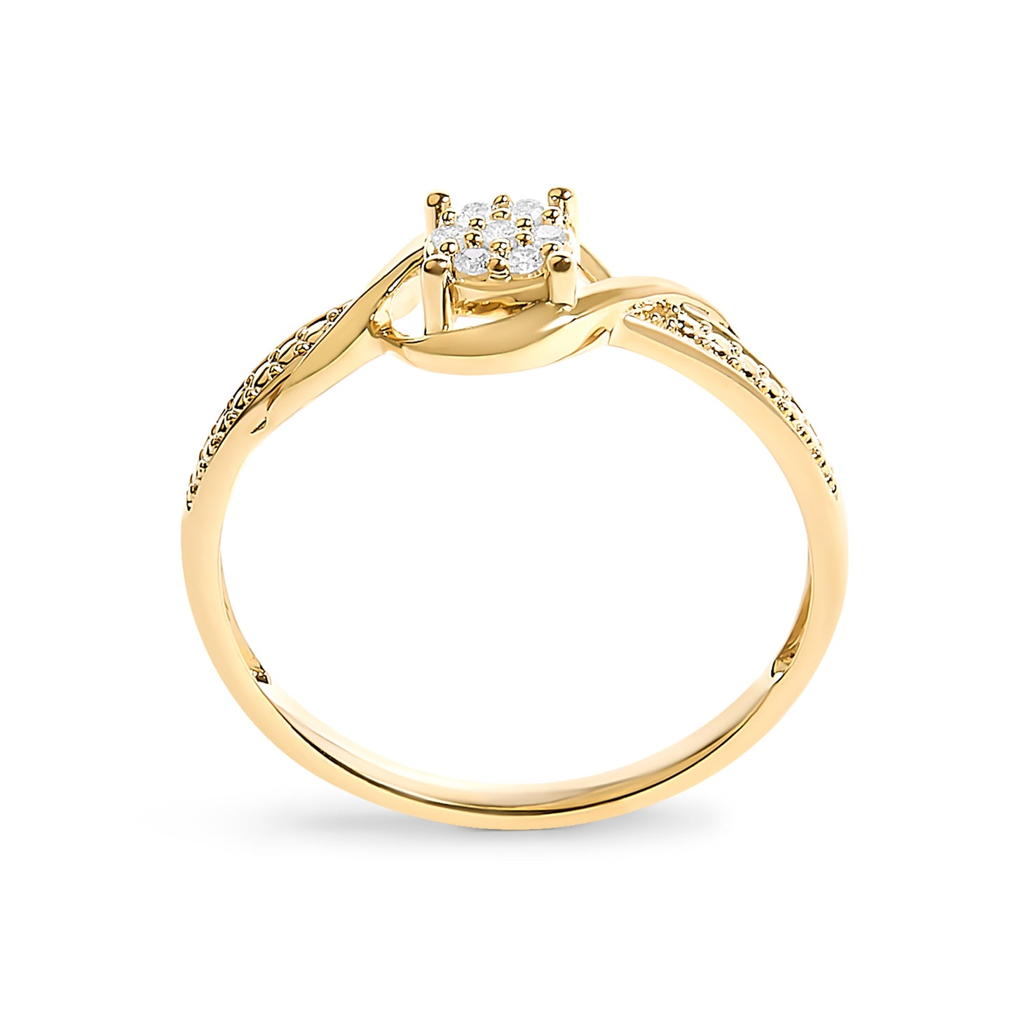 10K Yellow Gold Diamond Cluster Twisted Promise Ring