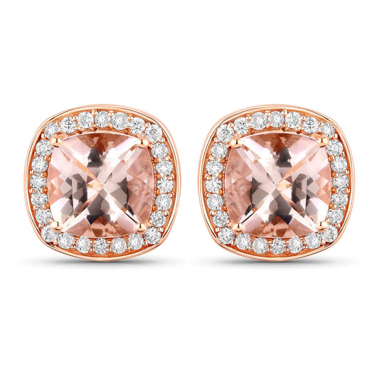 2.71 Carat Genuine Morganite and White Diamond 14K Rose Gold Earrings