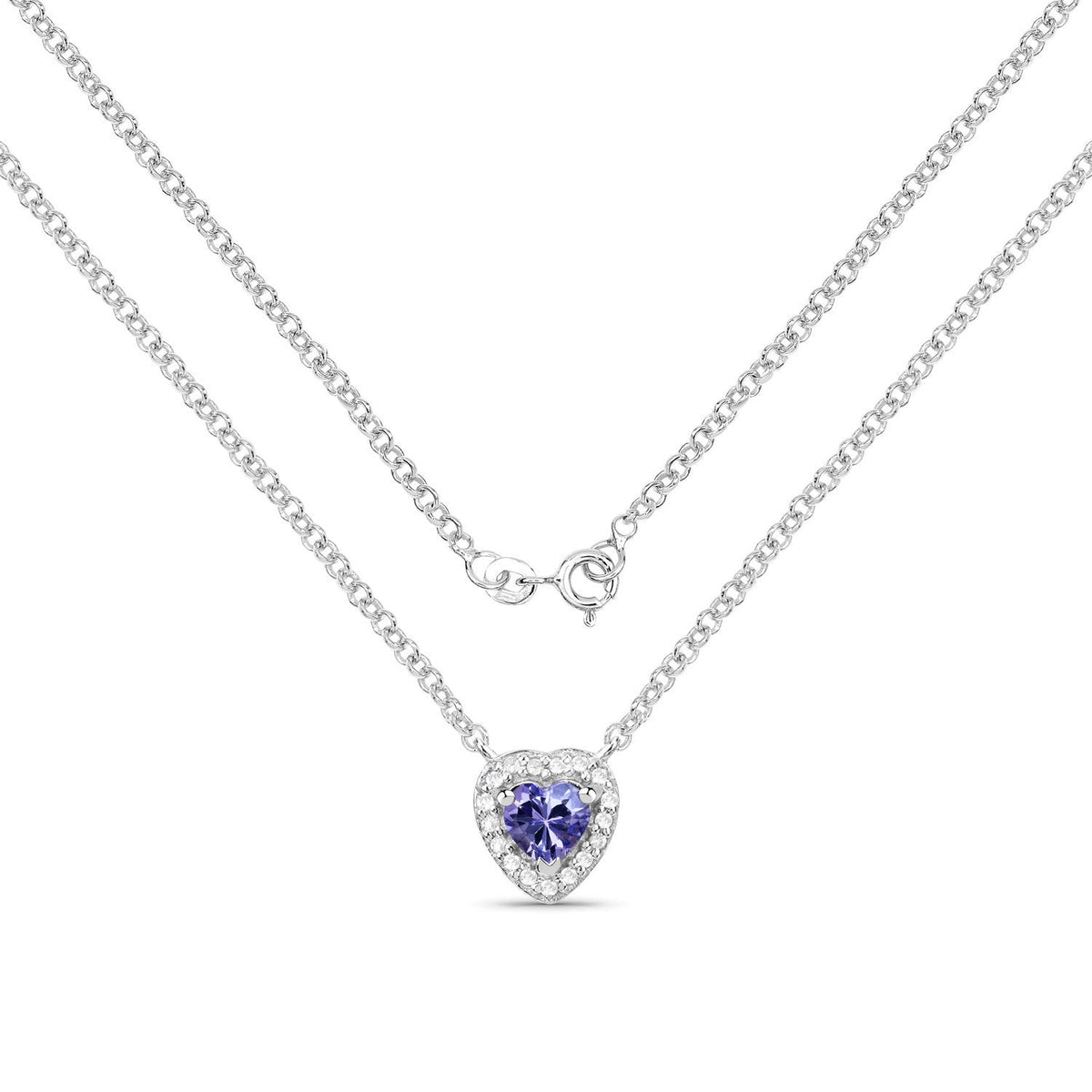0.55 Carat Genuine Tanzanite and White Topaz .925 Sterling Silver Necklace