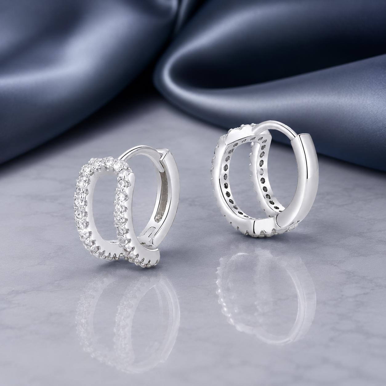925 Sterling Silver Earrings with White Gold Plating and Pavé Setting CZ for Women