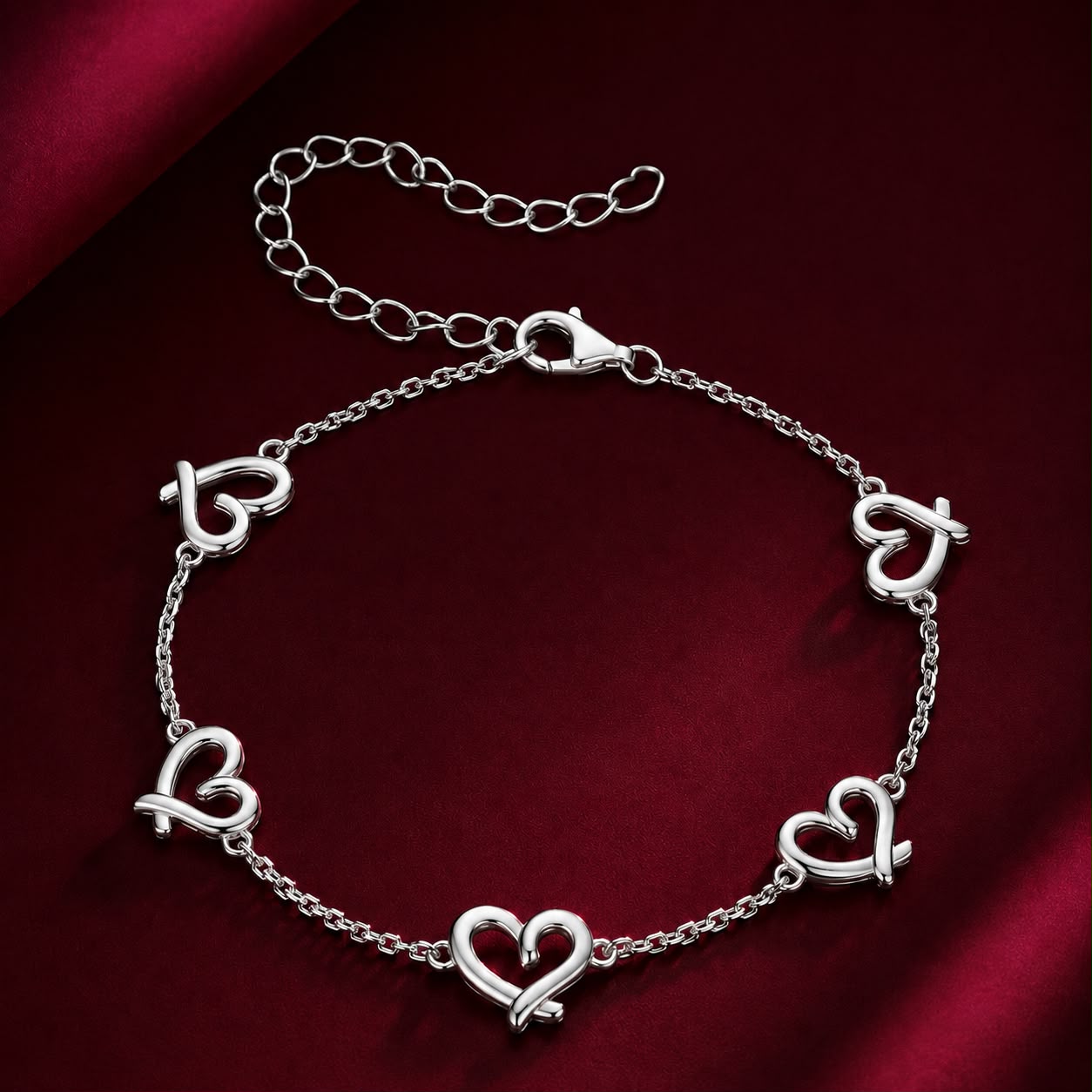925 Sterling Silver 15+6cm 0.8cm Heart White Gold Plated Bracelet for Women