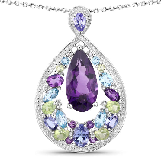 6.40 Carat Genuine Multi Stones .925 Sterling Silver Pendant