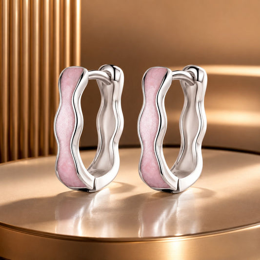 925 Sterling Silver Earrings with Enamel in White Gold Finish - 13*3mm for Women