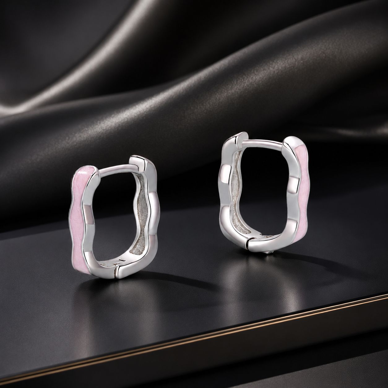 925 Sterling Silver Earrings with Enamel in White Gold Finish - 13*3mm for Women