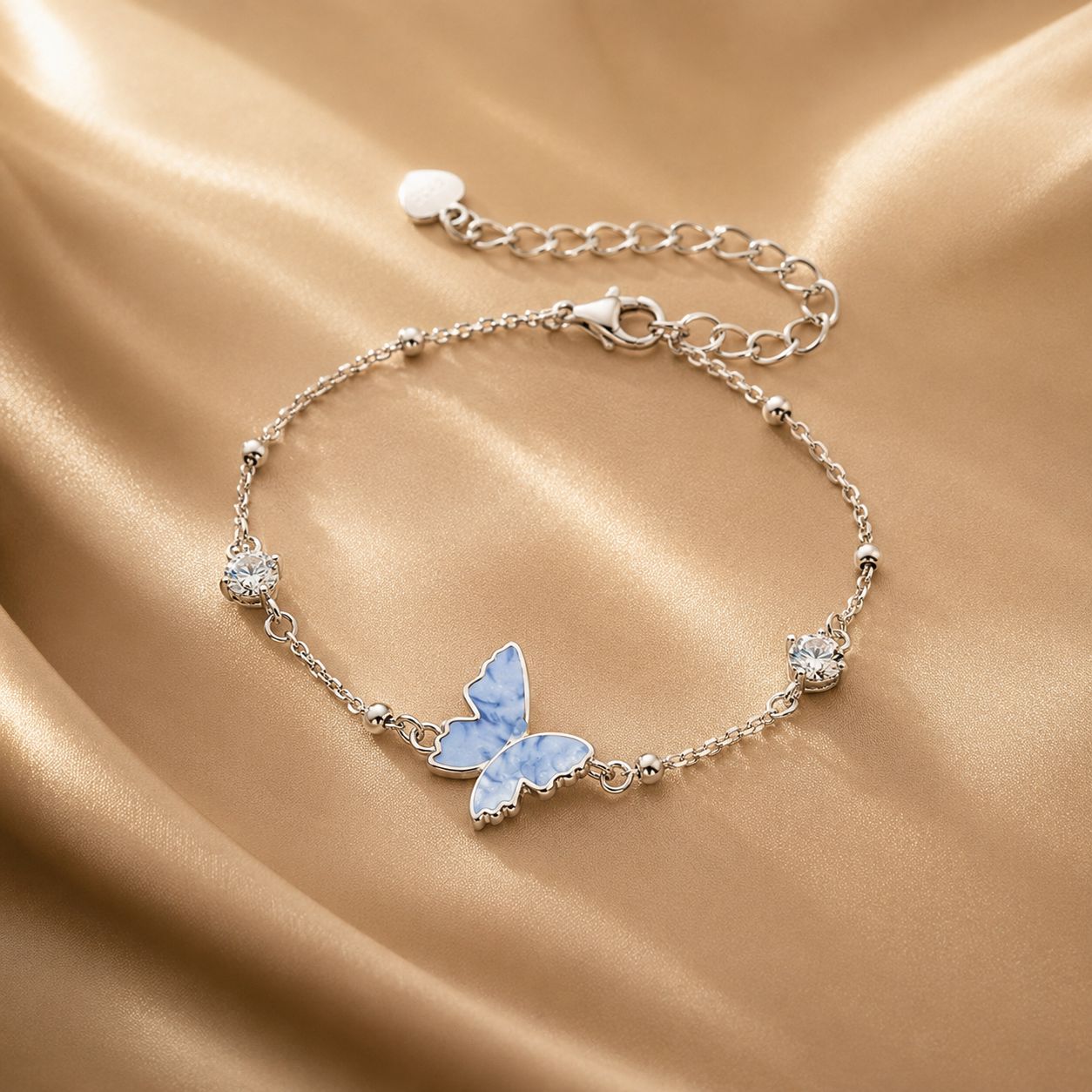 925 Sterling Silver White Gold Plated Bracelet with Enamel and CZ - 15+6cm Length