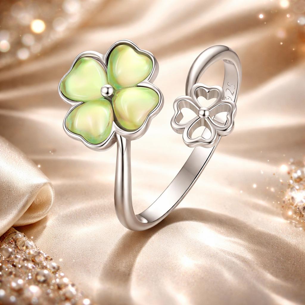 925 Sterling Silver Transparent Glass Ring for Women