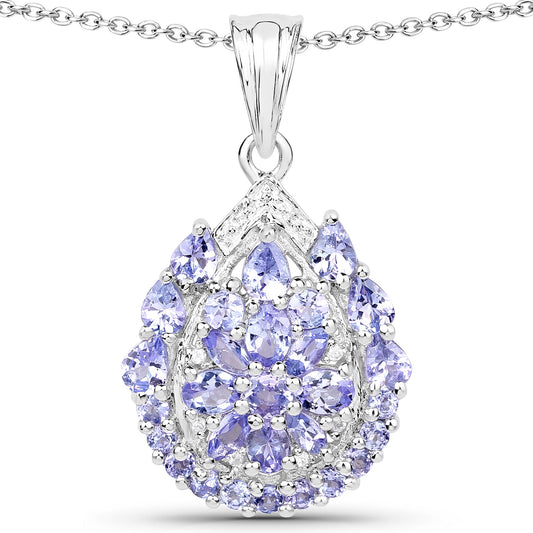 2.64 Carat Genuine Tanzanite and White Topaz .925 Sterling Silver Pendant