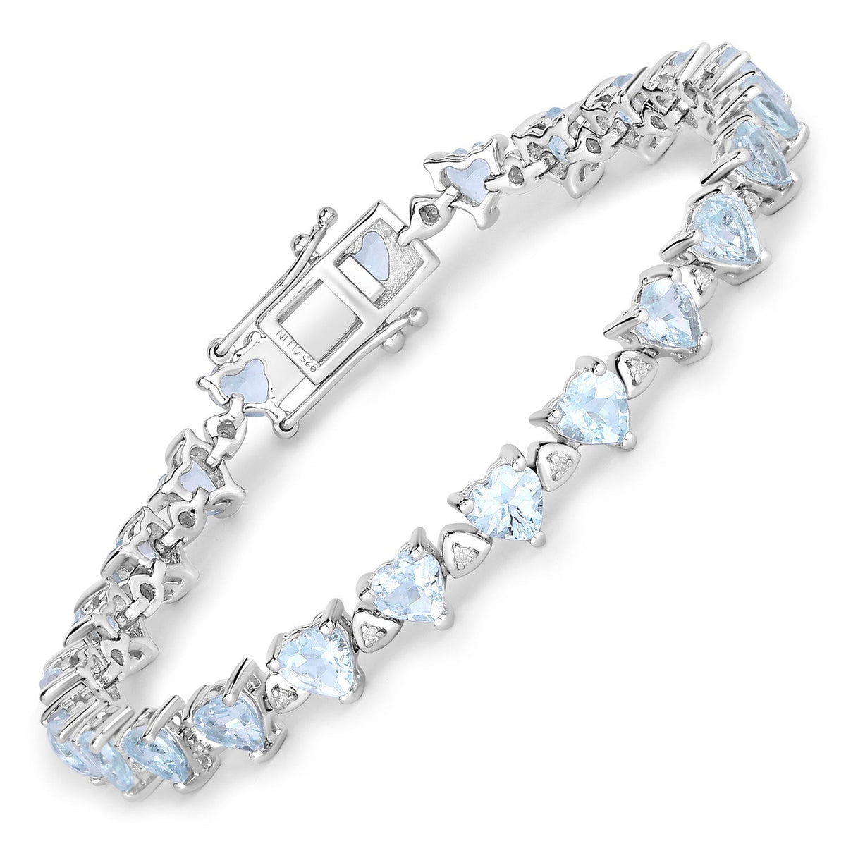 7.71 Carat Genuine Aquamarine and White Diamond .925 Sterling Silver Bracelet