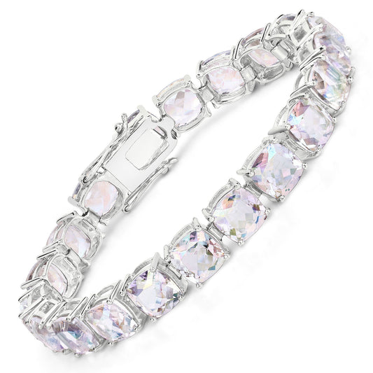 40.00 Carat Genuine Opal Rainbow Quartz .925 Sterling Silver Bracelet