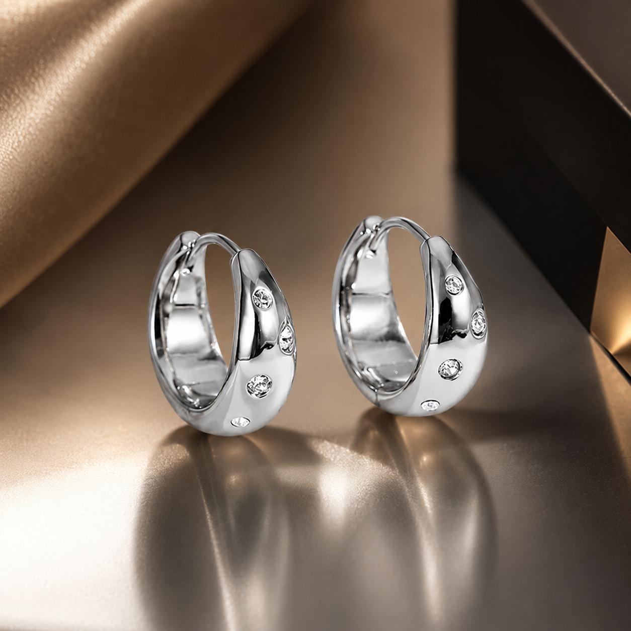925 Sterling Silver Earrings with CZ in White Gold Plating - Stylish Design for Women
