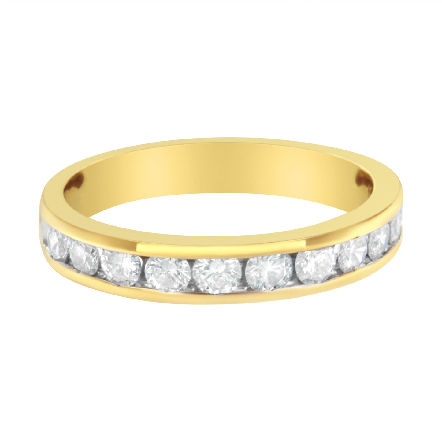 IGI Certified 18K Yellow Gold 1.0 Cttw Channel Set Round-Cut Diamond 11 Stone Anniversary/Wedding Band Ring (I-J Color, I1-I2 Clarity) - Size 9.5