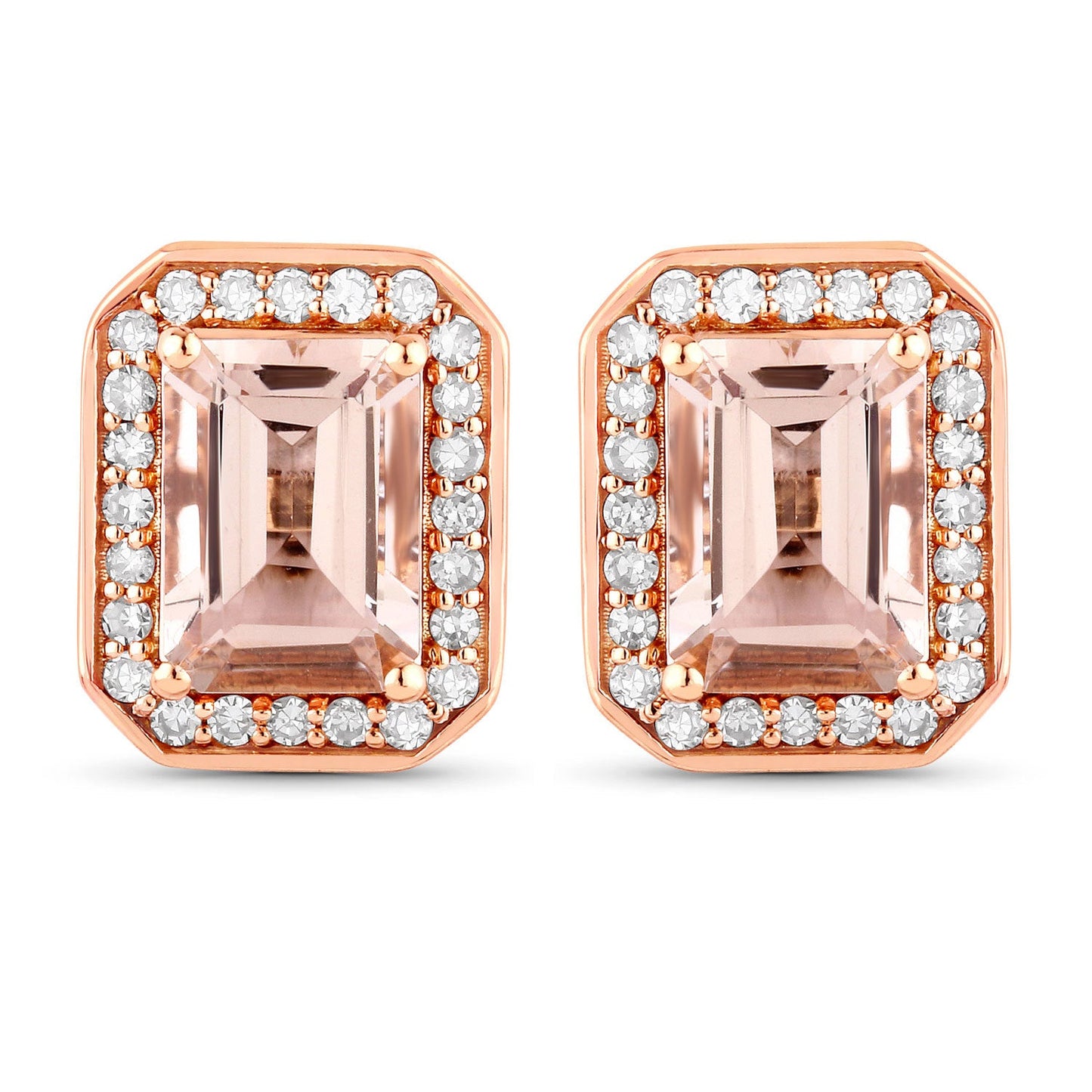 1.82 Carat Genuine Morganite and White Diamond 14K Rose Gold Earrings