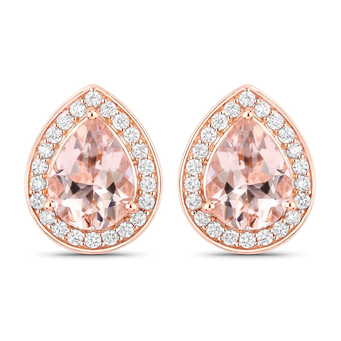 2.03 Carat Genuine Morganite and White Diamond 14K Rose Gold Earrings