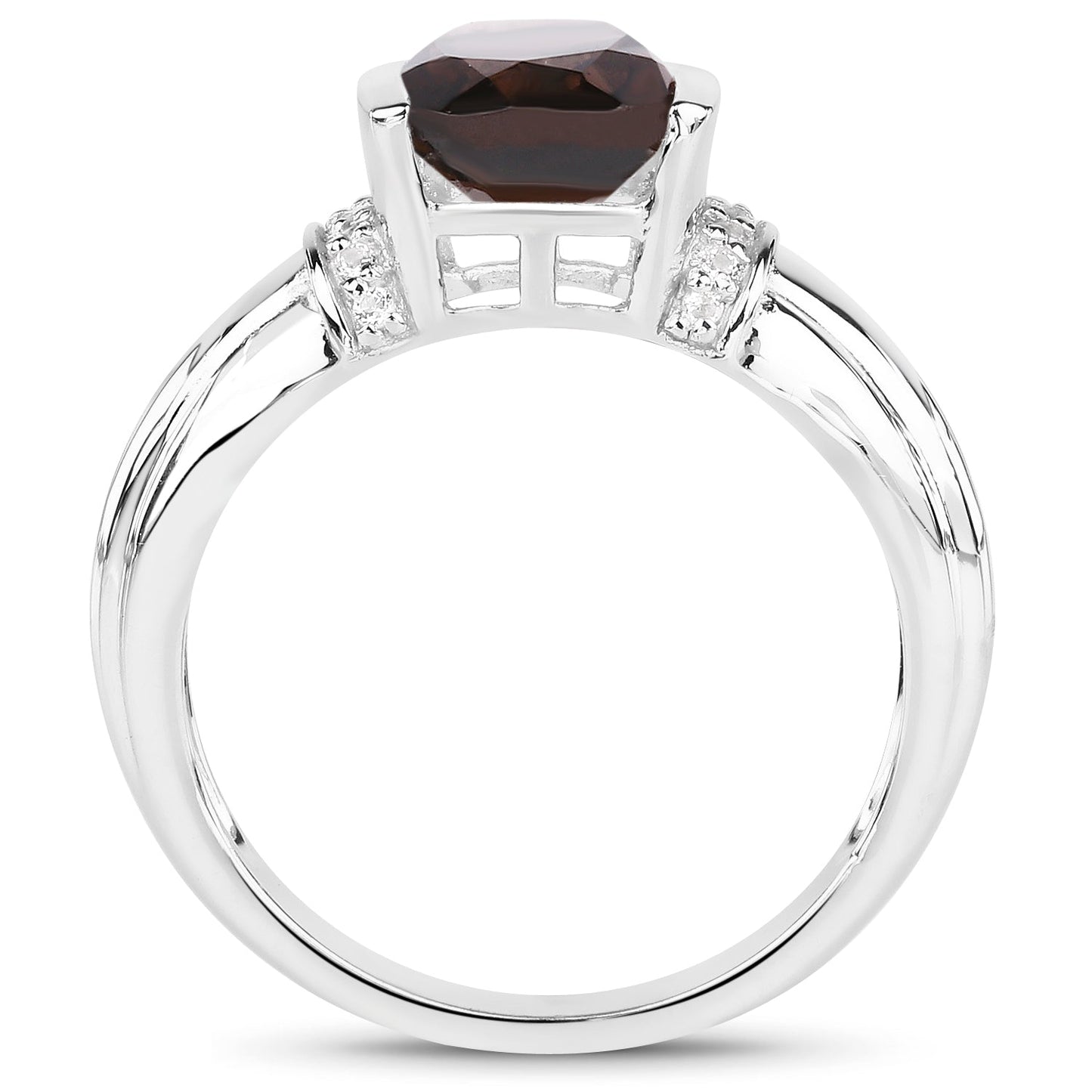2.03 Carat Genuine Smoky Quartz & White Topaz .925 Sterling Silver Ring