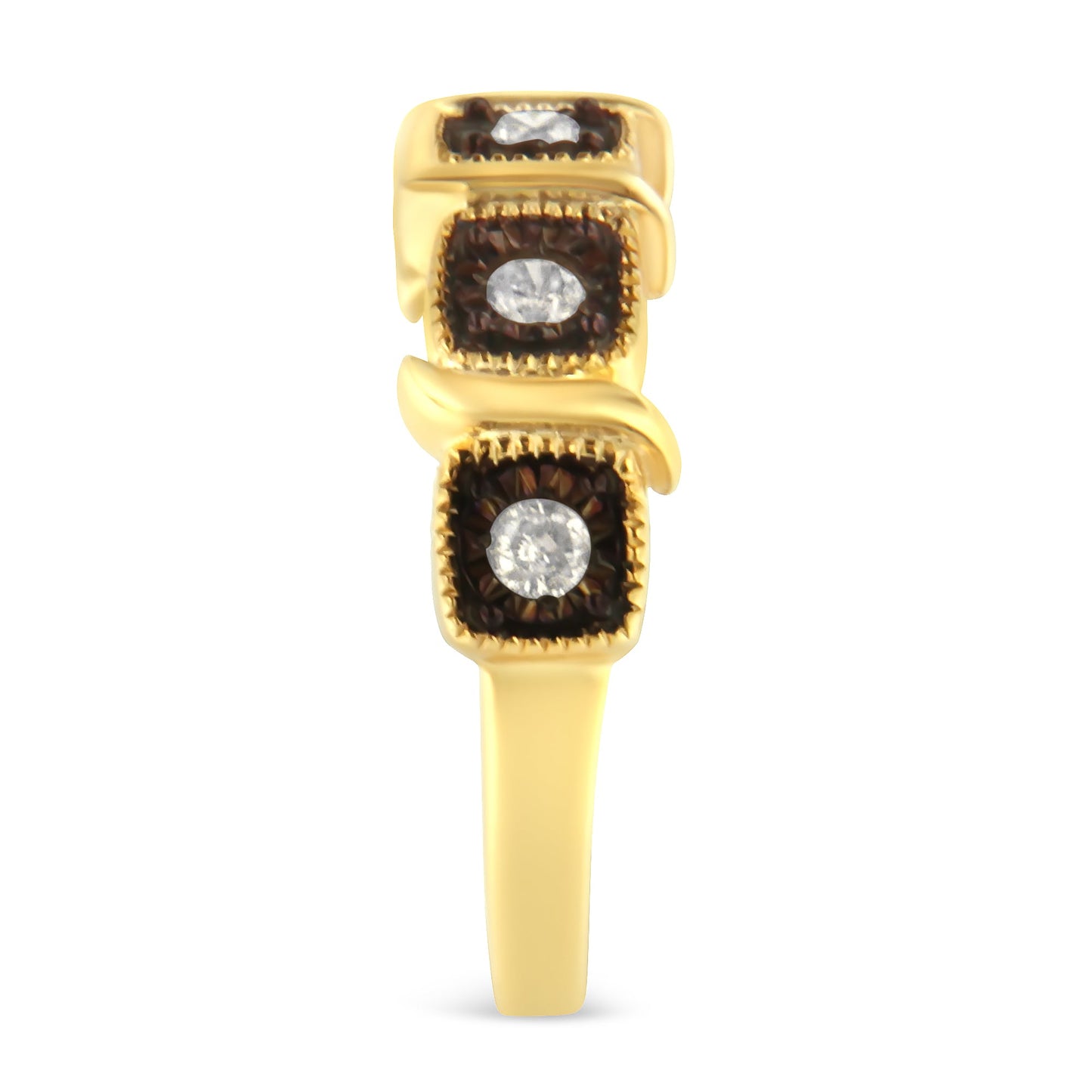 10K Yellow Gold Flashed .925 Sterling Silver Miracle-Set Diamond 5-Stone Ring Band (1/4 Cttw, J-K Color, I2-I3 Clarity) - Size 7