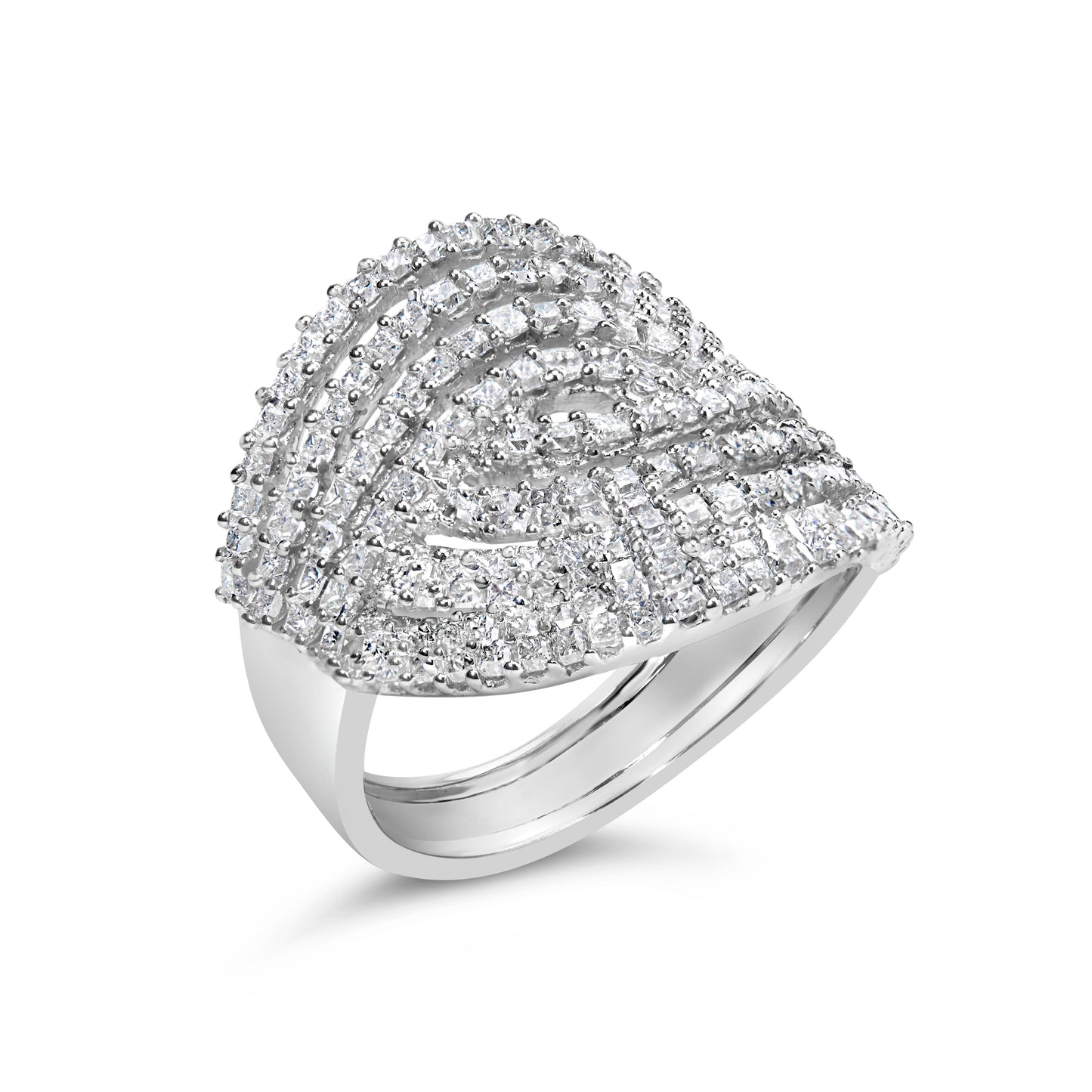 10K White Gold 1 1/2 Cttw Princess Diamond Swirl Design Cocktail Ring