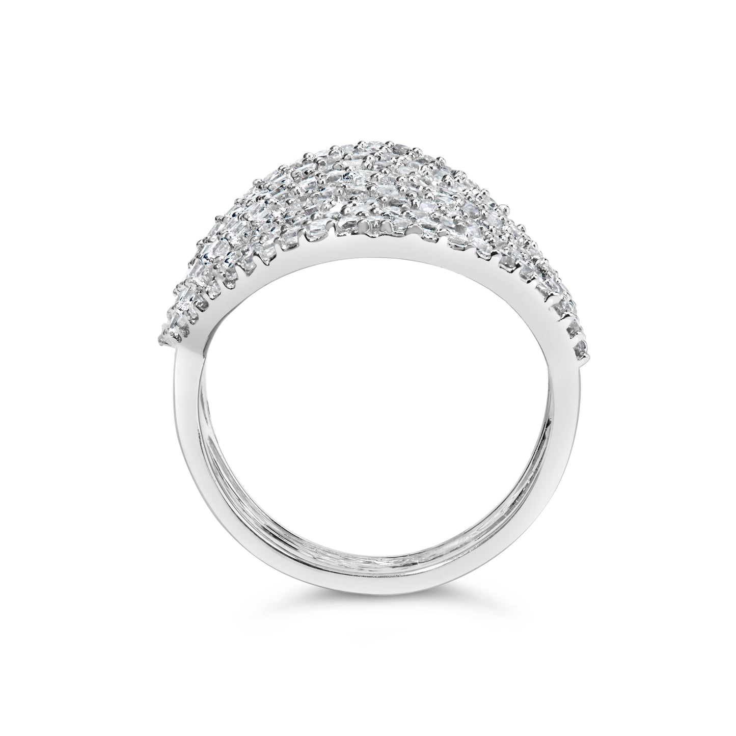 10K White Gold 1 1/2 Cttw Princess Diamond Swirl Design Cocktail Ring