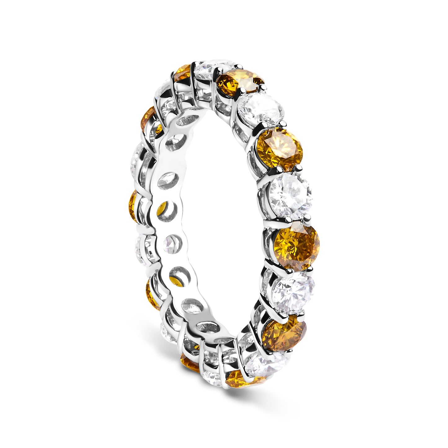 14K White Gold 3.00 Cttw Alternating White and Yellow Lab-Grown Diamond Eternity Band Ring (F-G Color, VS1-VS2 Clarity) - Size 6.5