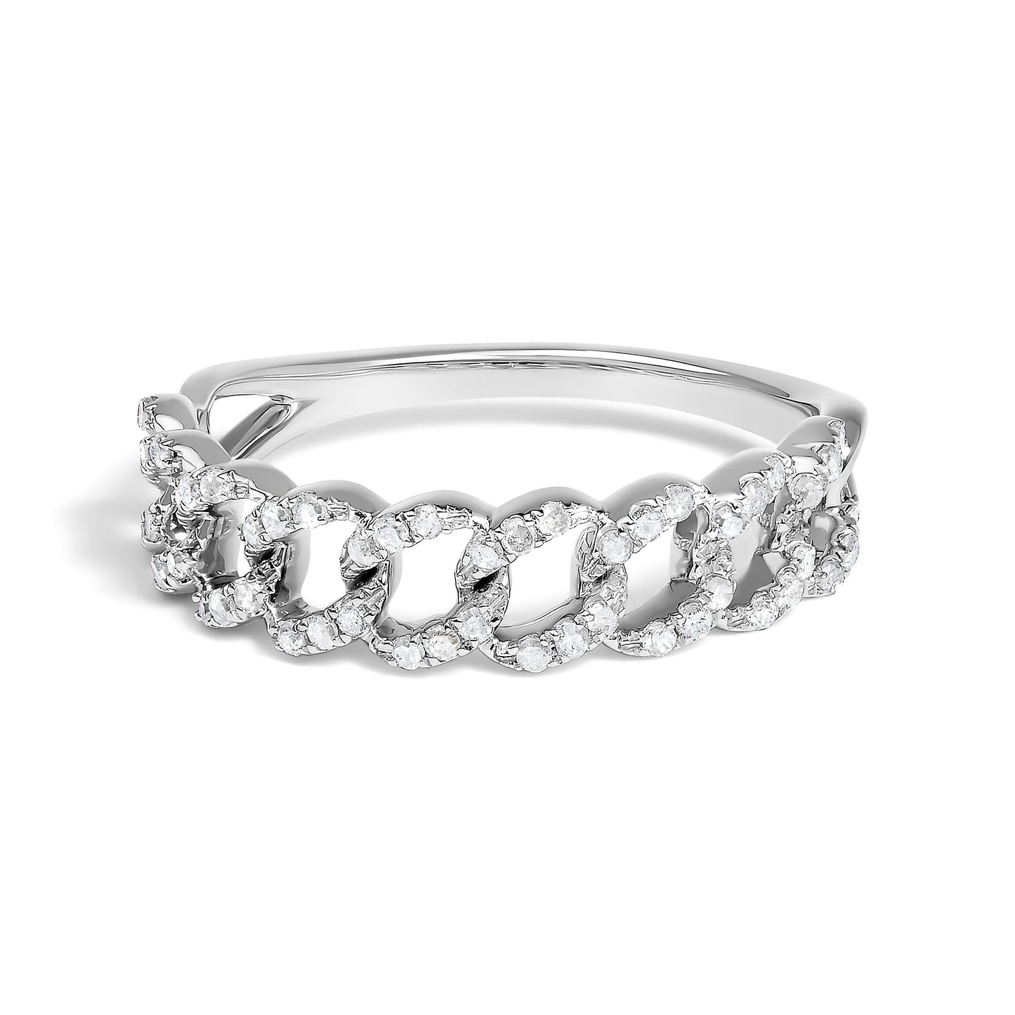 .925 Sterling Silver 1/4 Cttw Diamond Curb Link Band Ring