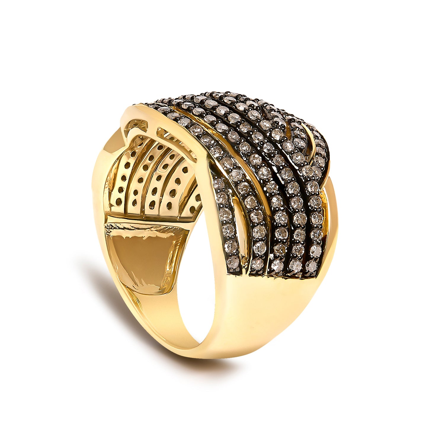 10K Yellow Gold Plated .925 Sterling Silver 1.0 cttw Champagne Diamond Crossover Ring