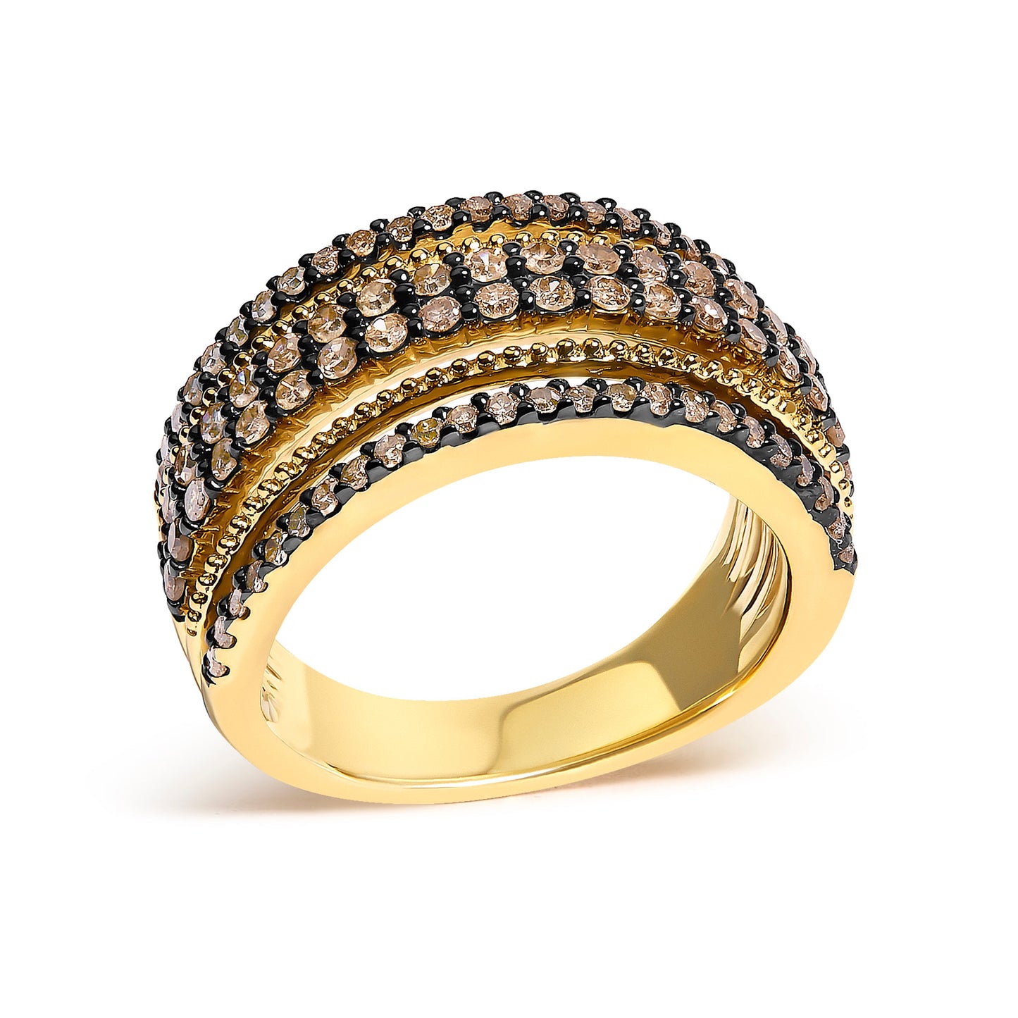 10K Yellow Gold Plated Sterling Silver 1.00 Cttw Champagne Diamond Multi Layer Band Ring