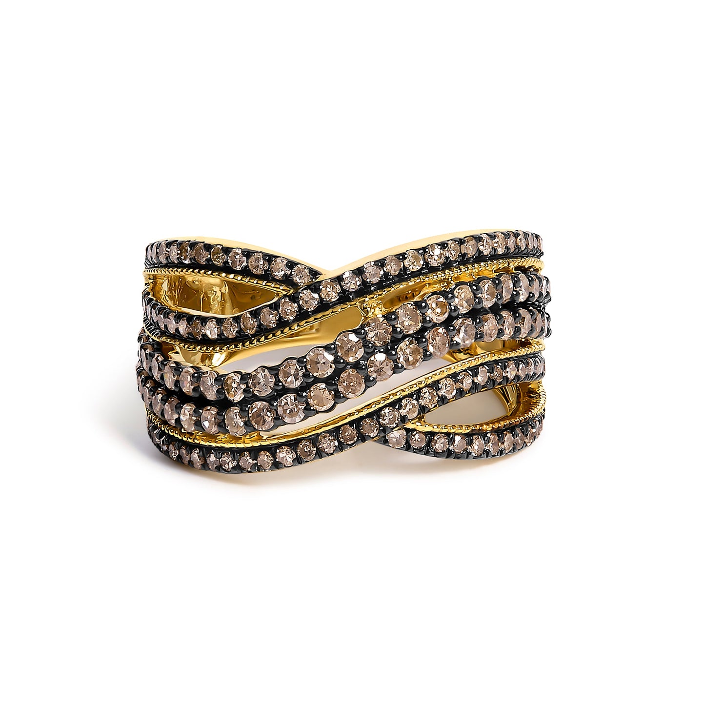 10K Yellow Gold Plated .925 Sterling Silver 1.0 cttw Champagne Diamond Highway Ring