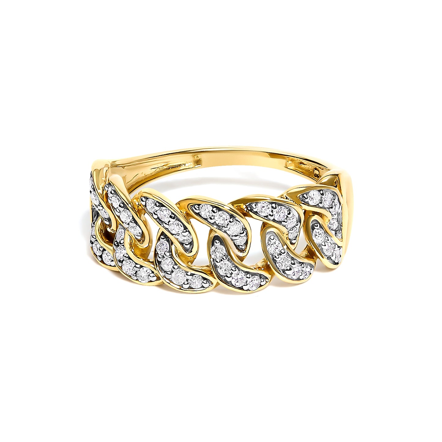 14K Yellow Gold Plated Sterling Silver 1/3 Cttw Diamond Curb Link Band Ring