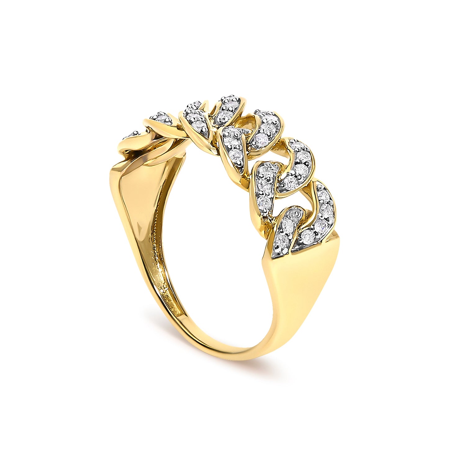 14K Yellow Gold Plated Sterling Silver 1/3 Cttw Diamond Curb Link Band Ring