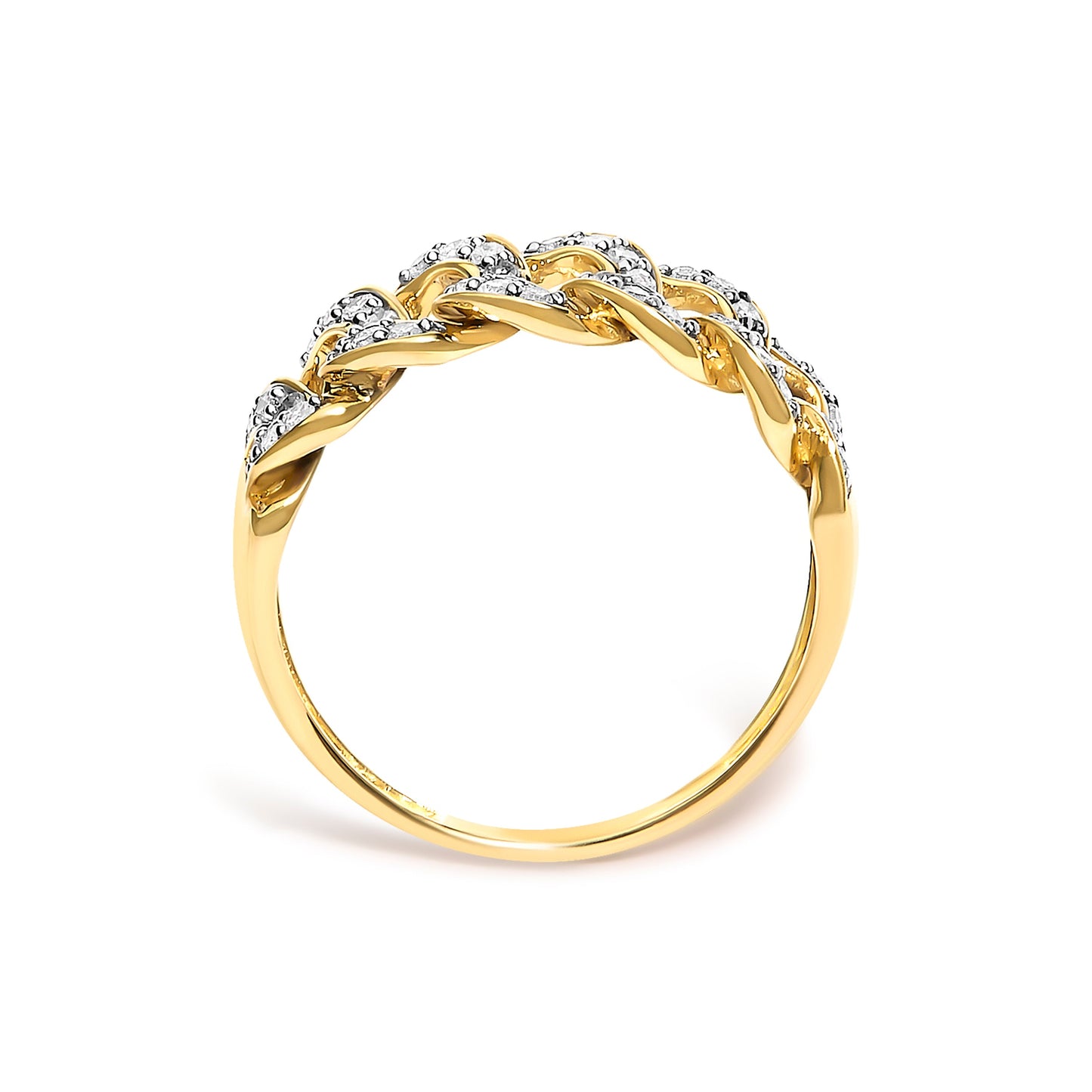 14K Yellow Gold Plated Sterling Silver 1/3 Cttw Diamond Curb Link Band Ring