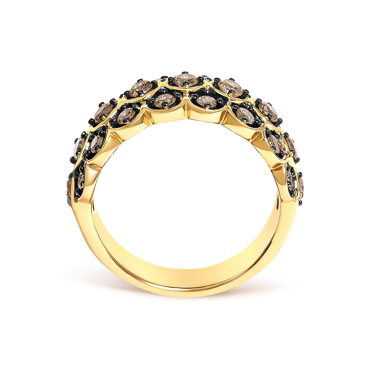 10K Yellow Gold Plated Sterling Silver 1.0 Cttw Brown Diamond Scalloped Motif Band Ring