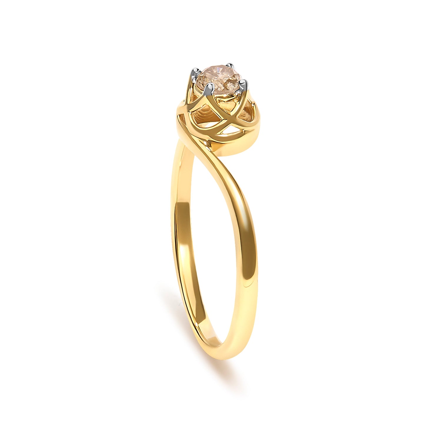 14K Yellow Gold Plated Sterling Silver 1/5 Ct Light Brown Diamond Bypass Solitaire Ring