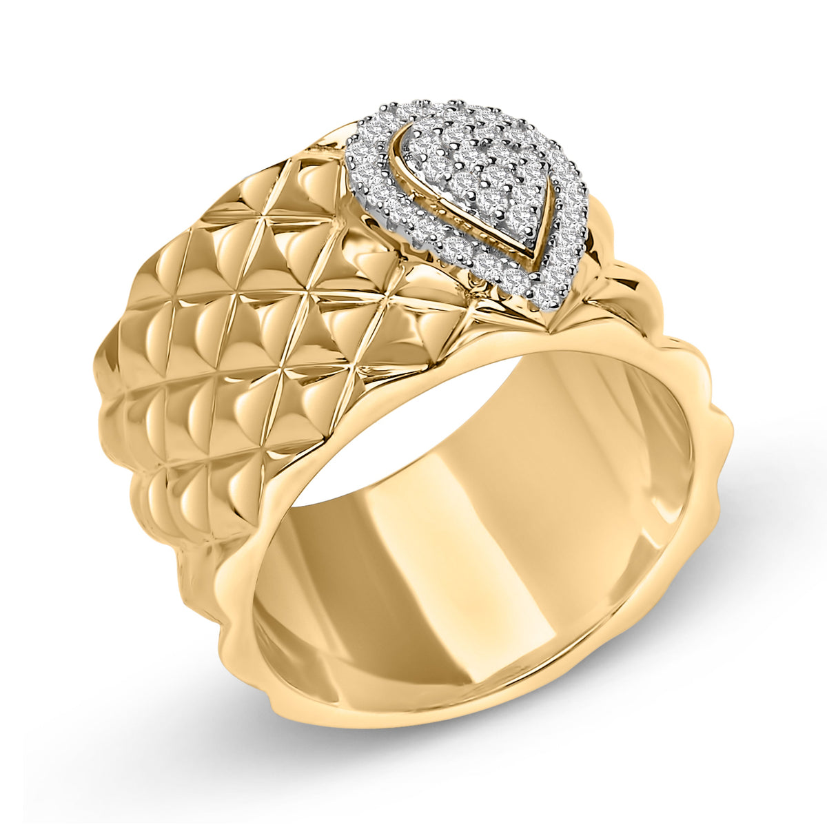 14K Yellow Gold Plated Sterling Silver 1/4 Cttw Diamond Teardrop Textured Band Ring