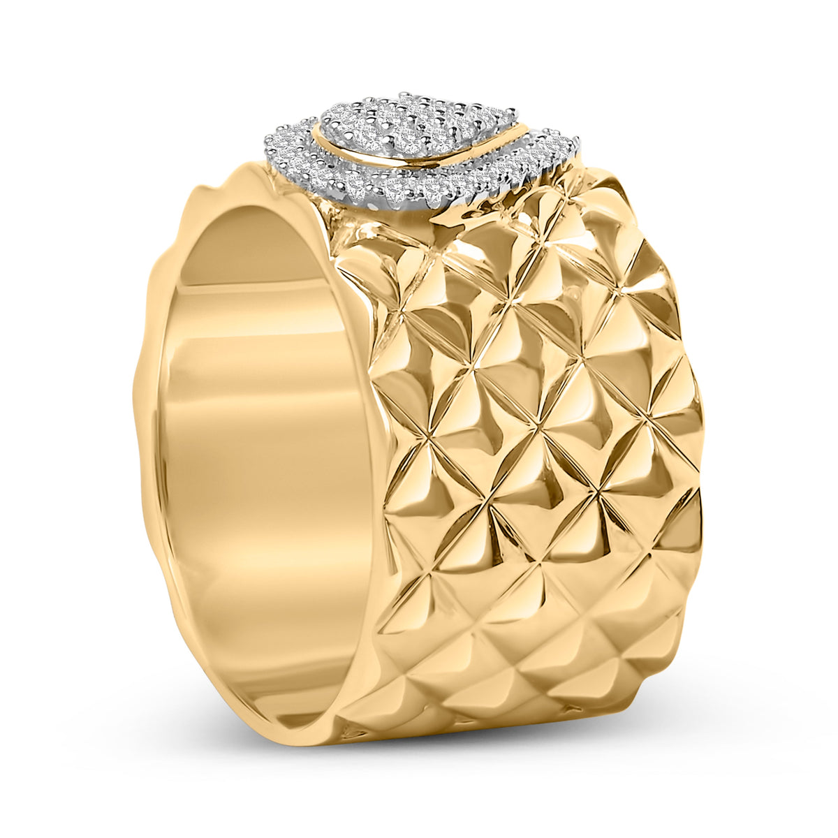 14K Yellow Gold Plated Sterling Silver 1/4 Cttw Diamond Teardrop Textured Band Ring