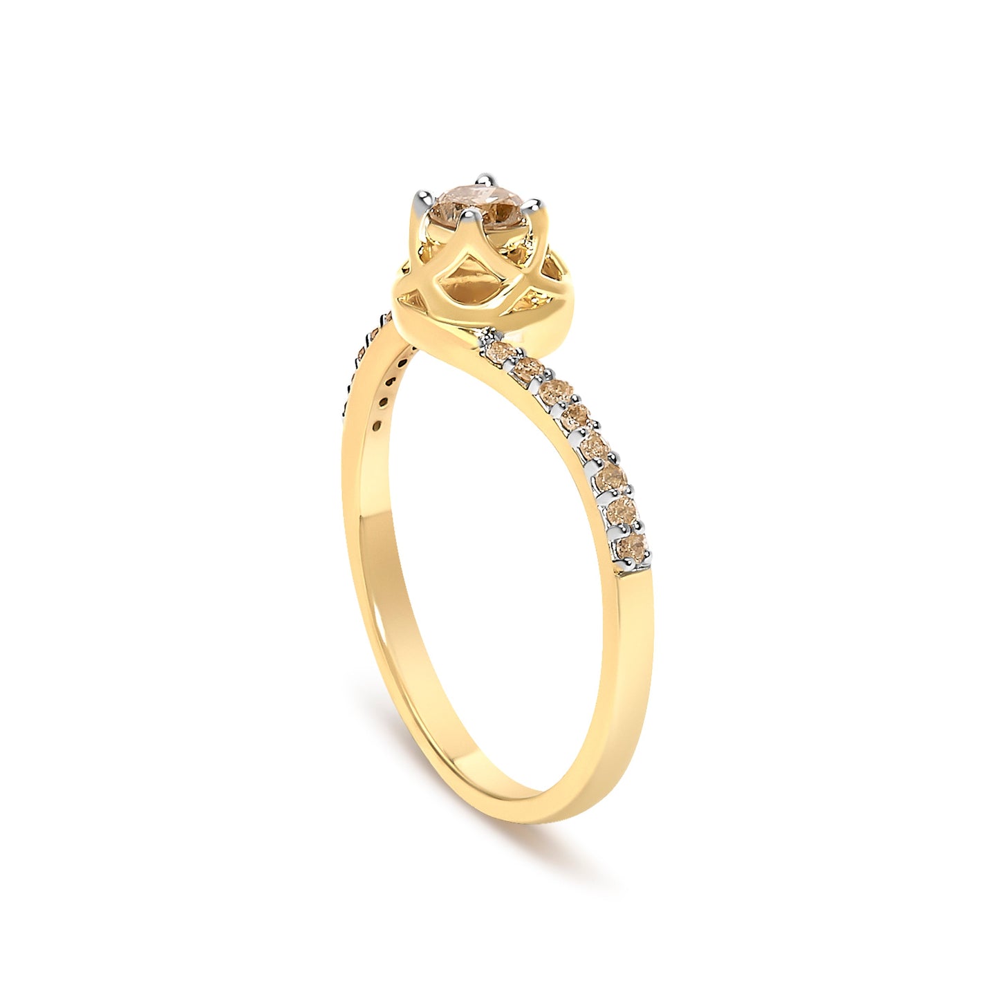 14K Yellow Gold Plated .925 Sterling Silver 1/3 Cttw Light Brown Diamond Bypass Ring