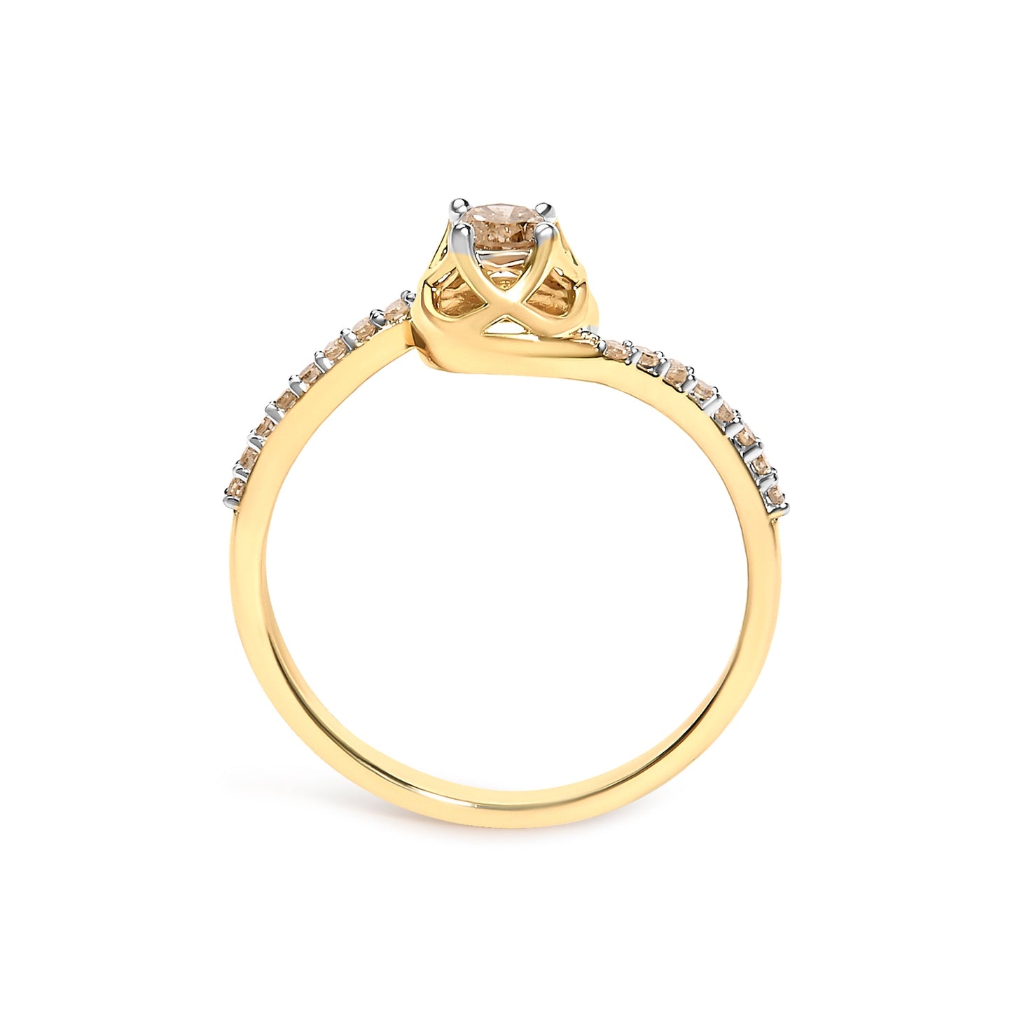 14K Yellow Gold Plated .925 Sterling Silver 1/3 Cttw Light Brown Diamond Bypass Ring