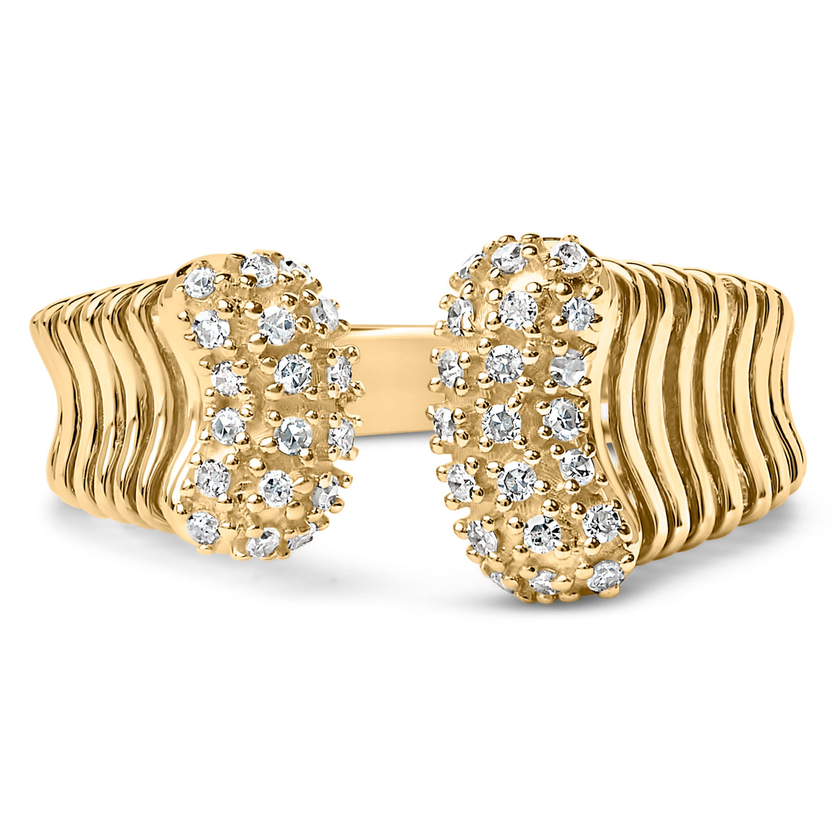 14K Yellow Gold Plated Silver 1/4 Cttw Diamond Asymmetrical Open Ring