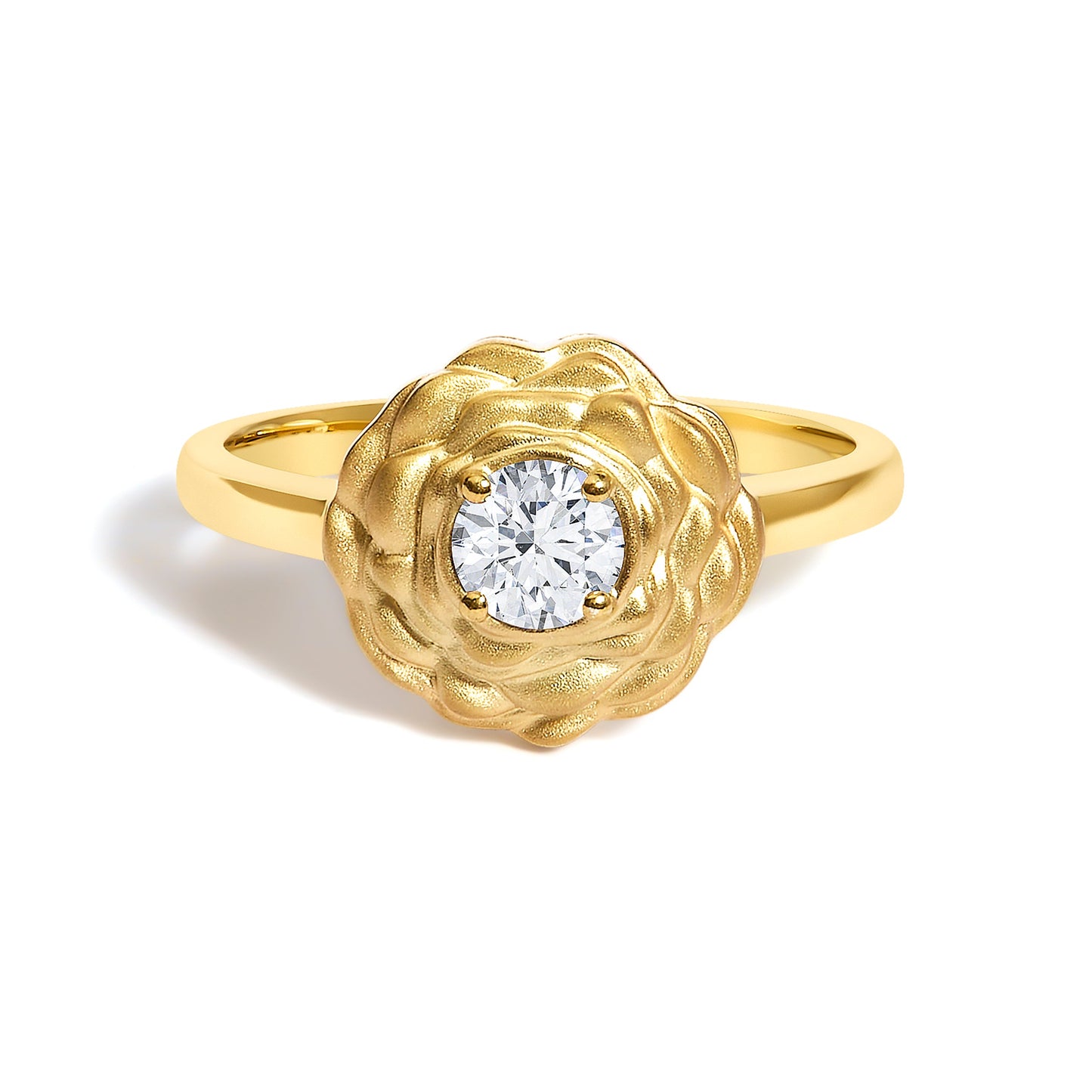 14K Yellow Gold Plated Sterling Silver 1/3 Cttw Lab Grown Diamond Floral Motif Solitaire Ring