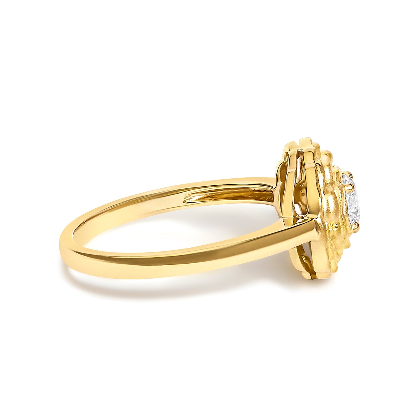 14K Yellow Gold Plated Sterling Silver 1/3 Cttw Lab Grown Diamond Floral Motif Solitaire Ring